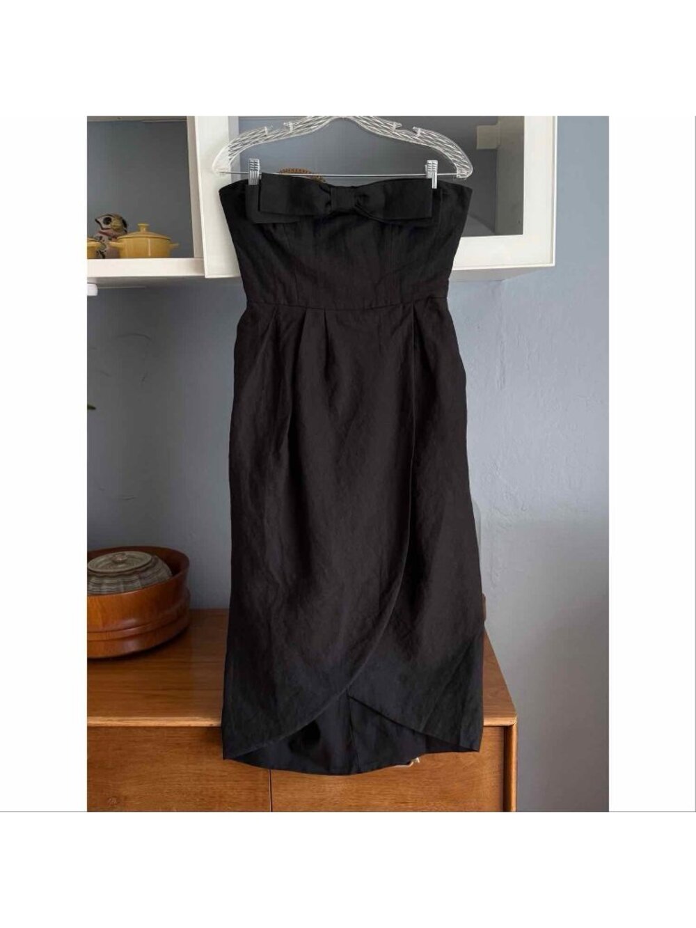 Linennaive Strapless Midi Linen Dress Bow Black Comfort First Classy Always Sz S